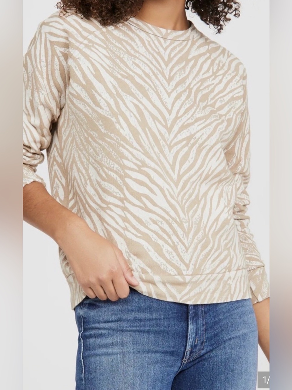 MOTHER Hugger sweatshirt in tan/white Zebra-Print size XS # 1163